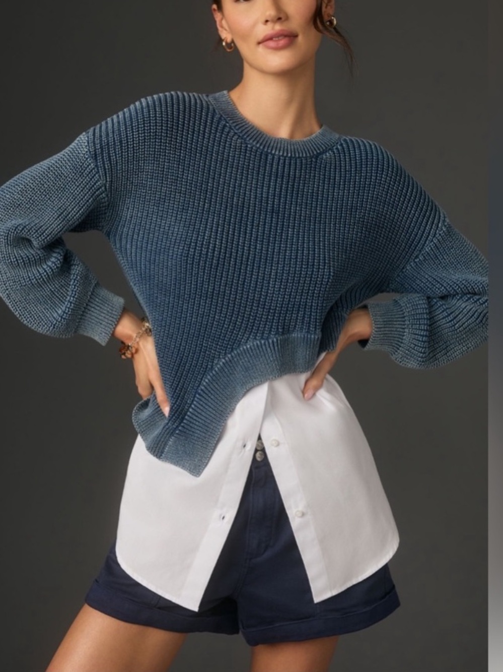 Pilcro Blue Chunky Ribbed Knit Sweater